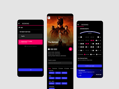 Cinema App - Dark Theme app design cinema dark theme mobile app motion graphics ui ux design