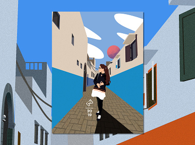 Walking in Oudaya, Rabat animation arab arabic blue blue and white blue building design flat flat art girl girl illustration glasses illustration morning morocco muslim pakistan sky sun vector