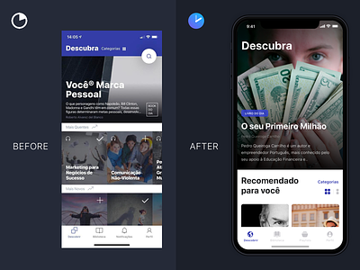 12m - Discover app before and after branding cards clean debut design discover flat gradient ios iphonex logo minimal typography ui ux vector