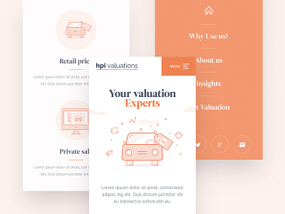 Car valuation site car illustration iphone menu mobile navigation orange ui ux valuation website