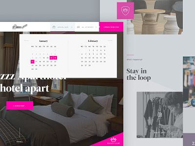 Hotel homepage concept booking buttons calendar date design homepage hotel pink typography ui ux website