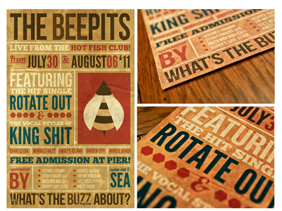 The BeePits: A Gig Poster bands gig poster illustration poster print retro texture typography