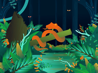 Summer time animal colors design flat fluids forest frog gradient icon illustration illustrator lake snake trees ui universe vector water web website