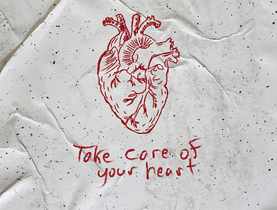 Take care of your heart art blood care logo color heart pencil red texture