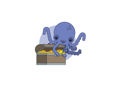 Kraken's treasure chest clean illustration kraken minimal monster octopus simple squid treasure treasure chest