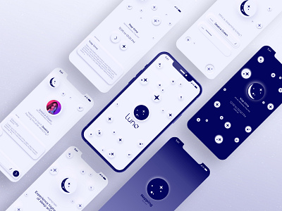 Luna app - conceptual design for a resting app adobe xd app app design branding design graphic design logo luna neumorphic rest ui