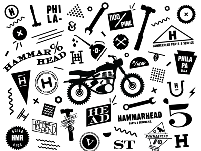 Hammarhead bikes club flag gears hammarhead icons illustration leaf moto motorcycle oil spring tools type