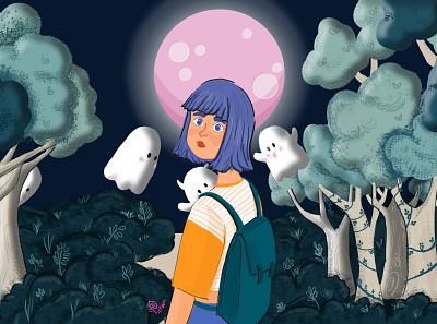 Violet Hair character cute design forest ghost girl illustration jungle moon photoshop pinkmoon