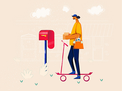 postman & his cat 2d art character characterdesign design illustration illustrator mailbox mailer postman ui vector yellow