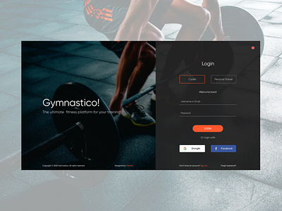 Gymnastico, fitness platform adobe xd fitness platform login page design training platform ui ux design user experience design web design