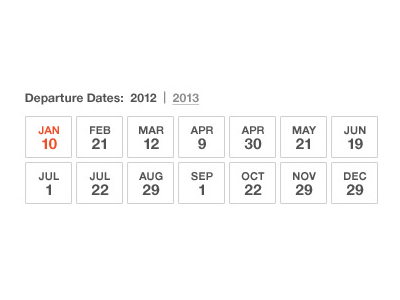 Calendar UI for Go Ahead Tours clean ui dates minimal calendar