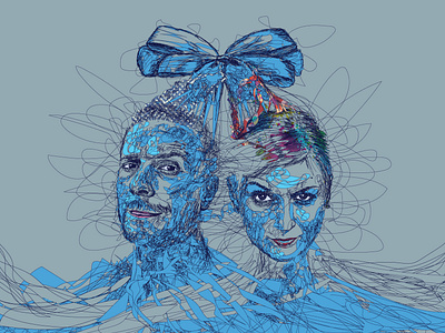 My sweet godfather and godmother. blue couple illustration illustrator portait portrait art sketch stroke vector