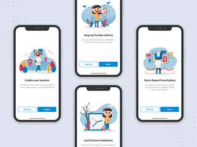 Illustration for User Data Consent — Qlue App animation consent data drawing flat design gallery gps illustration illustrator location mobile mobile app notification onboarding permission photo timer ui ux