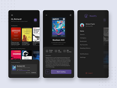 Dark Mode E-Book App — Exploration Design