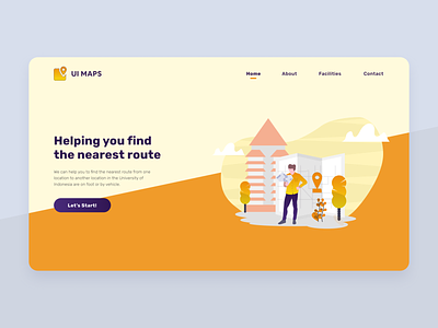 UI Maps (Route Recommender) — Landing Page Design campus finder home page illustration landing page landing page design maps recommendation recommender university website