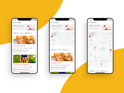 Food Truck Finding App - List view to map view app appdesign design food app food truck foodtruckapp illustration listview mapview swtichview ui