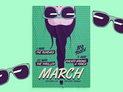 Bad Tooth Poster Collection | pt. 6: March balanscape design event branding event poster events gig poster gig posters girl graphic design hair illustration illustration design poster poster collection poster design posters spring springtime sunglasses vector