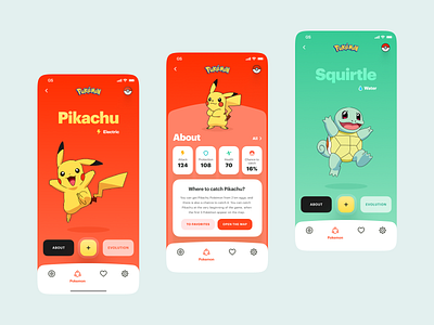 Pokemon app art design flat graphic design minimal typography ui ux web