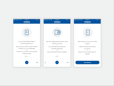 Walkthrought screens call design mobile app tesco ui