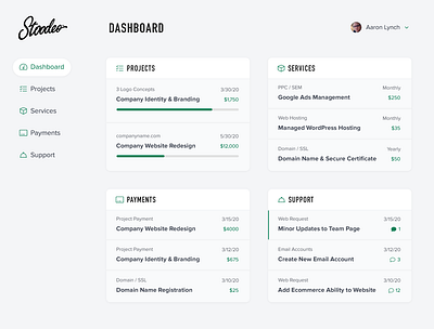 Stoodeo Client Dashboard admin panel clean client management dashboad dashboard ui minimal project management typography ui ux