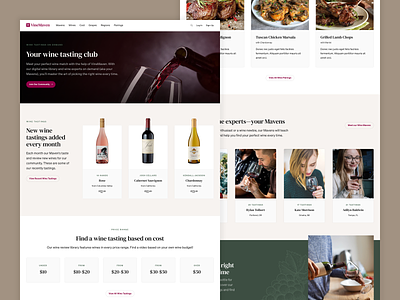 VineMaven – Website, App, & Branding Concept brand branding clean community design minimal tasting typography ui ux visual design wine wordpress