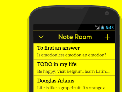 Yellow Notes android app flat list listview minimal navigation nexus note simple ui ux yellow