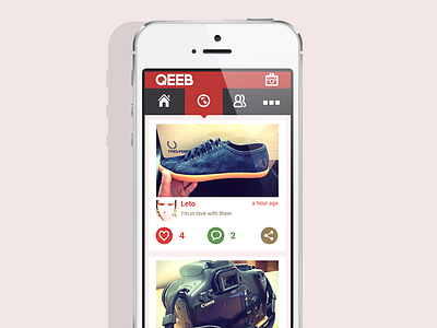 Qeeb app feed flat ios iphone mobile post social ui ux