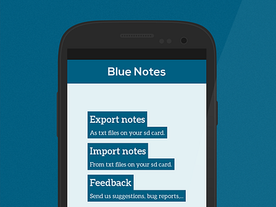 Settings Screen | Blue Notes android app blue flat minimal note notes options settings simple ui ux