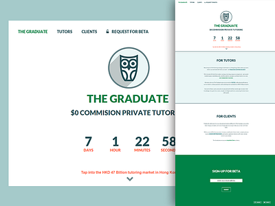 Prelaunch page blue countdown education graduate green hong kong landing owl prelaunch the graduate tutor web