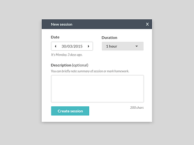 Create Session combobox date date picker datepicker dialog event form input modal textarea the graduate web