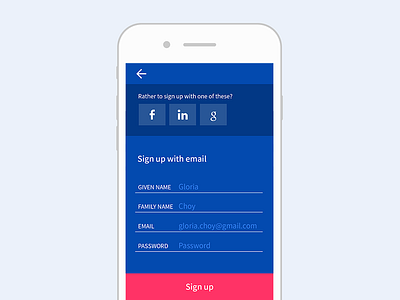 Sign up app auth authentification facebook form google linkedin mobile register signup social the graduate