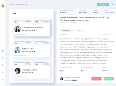 Marketplace design. Bids list. bid design job marketplace ui ux