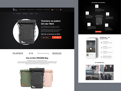 Landing page design for outdoor equipment, sports bag