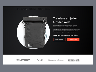 Landing page design for outdoor equipment, sports bag