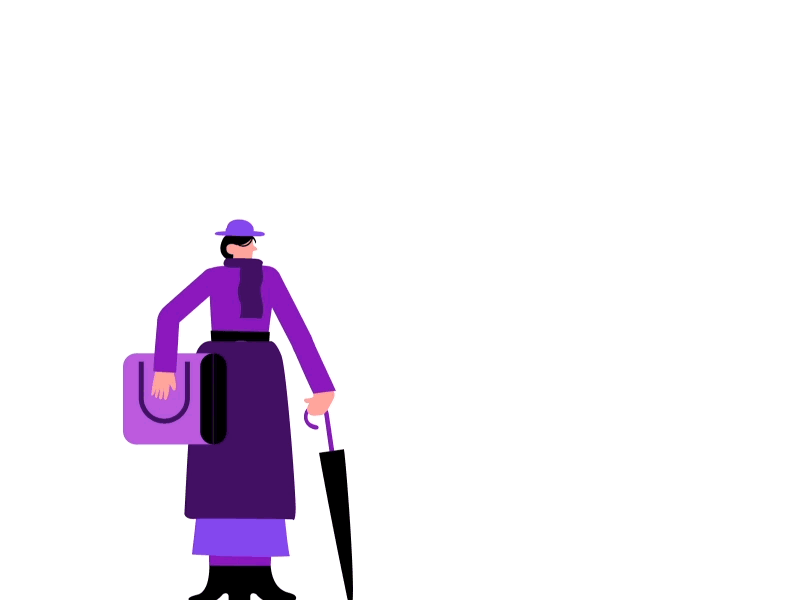 Umbrella Lady animated animation app design illustration lottie lottiefiles motion motion design nubank