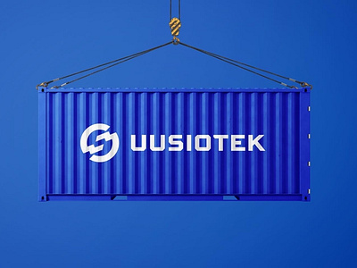 Uusiotek logo design azure blue branding electricity logo muato
