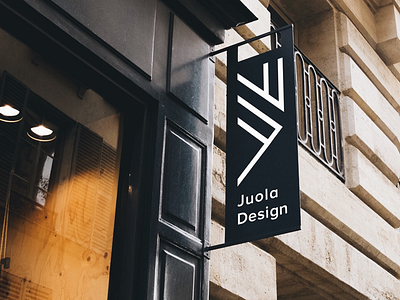 Portrait version of the Juola Design logo, negative color. branding carpenter furniture logo minimal nordic scandinavian