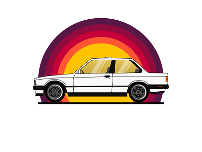 Retro Car auto bbs bmw car circle colors e30 illustration vector wheels white