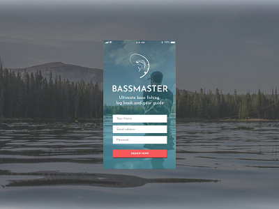 BASSMASTER 001 app apple design bass daily challange fishing ios logbook logo master signup screen typogaphy ui