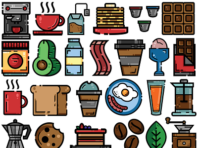 Food Illustrations adobe illustrator breakfast colorful flat food icons illustration vector