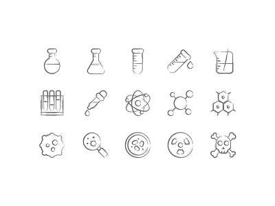 Handdrawn Science Icons atom biology chemical chemistry glass science skull