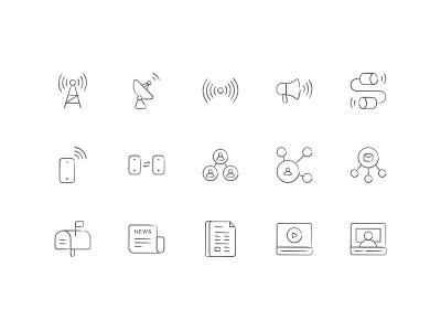 Handdrawn Communication Icons communication data megaphone news phone transfer tv video