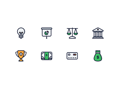 Business And Money Icons bank bulb business card chart dollar money presentation scale trophy