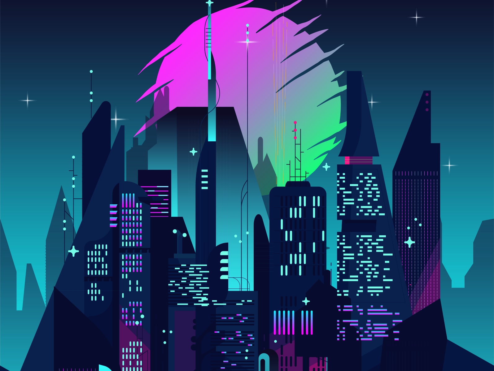 Cybercity illustration for mask by Land Space on Dribbble