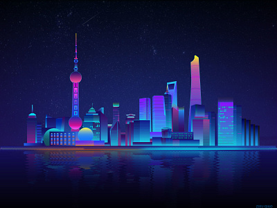 Shanghai Skyline architechture blue building china city cityscape design digital graphic design illustration landscape illustration shanghai skyline vector