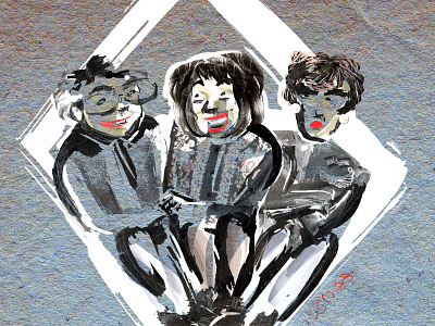Three Sisters collage digital illustration embroidery illustration ink drawing japan photoshop textiles traditional illustration