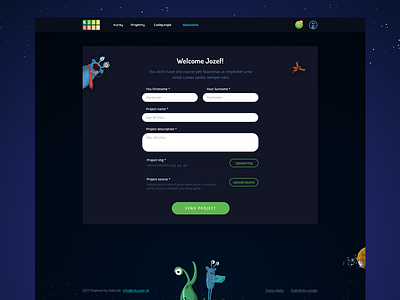Galaxiada coding courses dark flat form game kids planets space stars universe upload