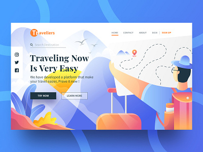 Traveling web concept debut debut shot holiday illustration landingpage travel traveling ui uiux vacation web webconcept