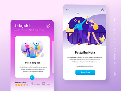 Jelajah Djakarta UI app art character concept design event flat icon illustration jakarta landing page mobile app popup rating ui ux vector
