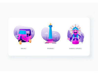 Djakarta Tempoe Doeloe Icon Set character concept concept design event flat gradient icon set illustration jakarta landing page landmarks simple transportation ui ux vector